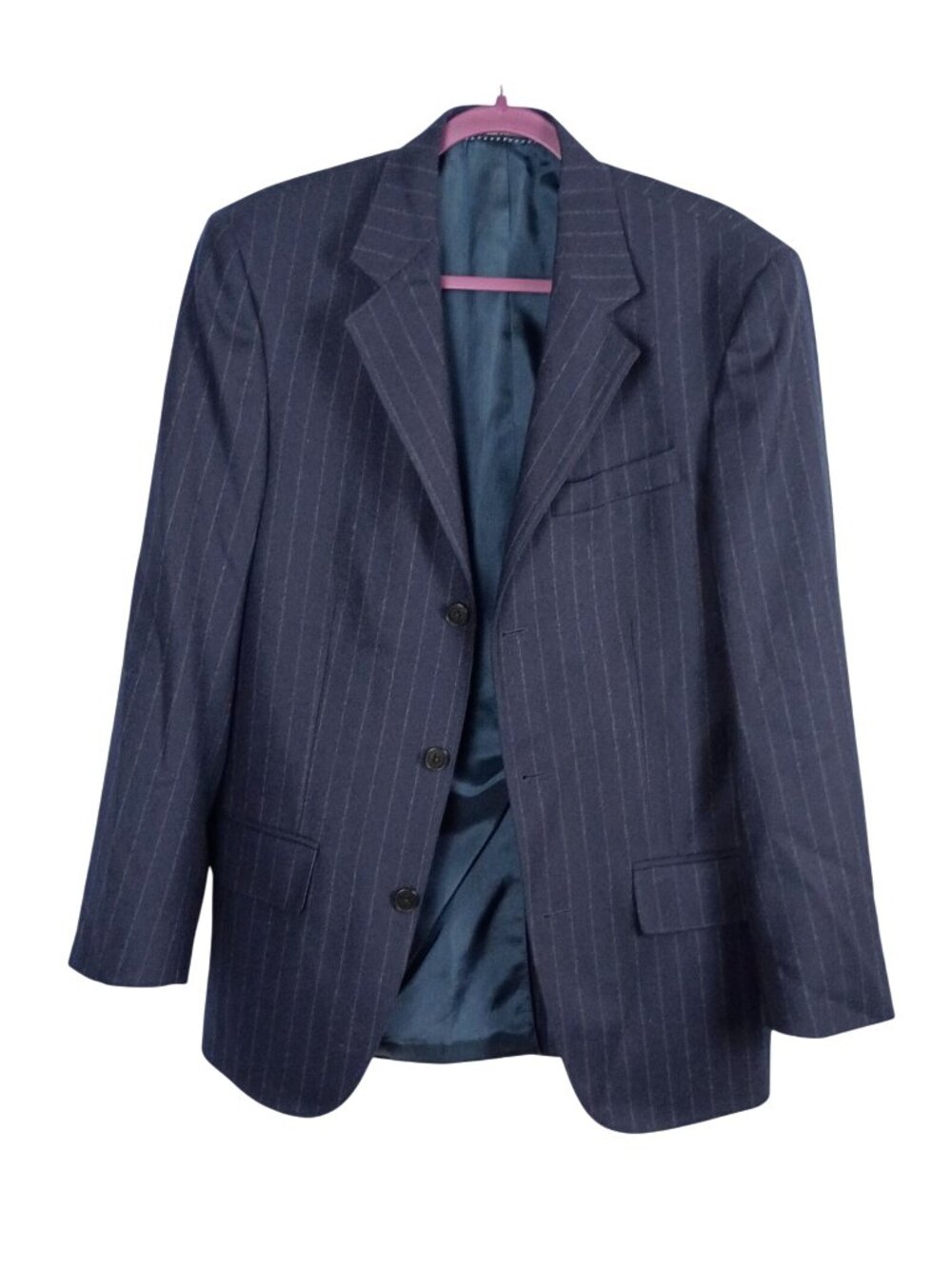 Structure Mens 38R Navy Blue Pinstripe 100% Wool Blazer Suit Jacket 3 Button